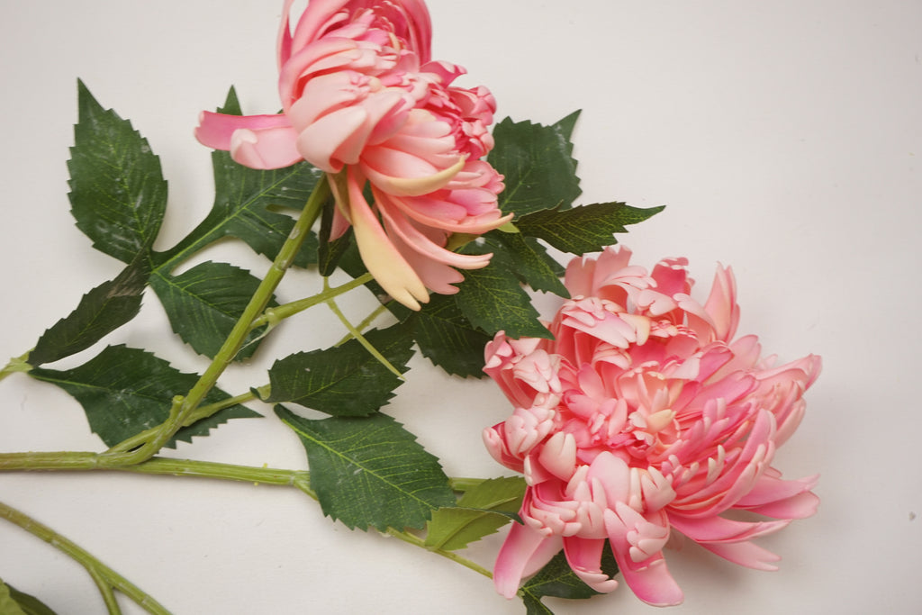 Faux Coral Pink Chrysanthemum Spray