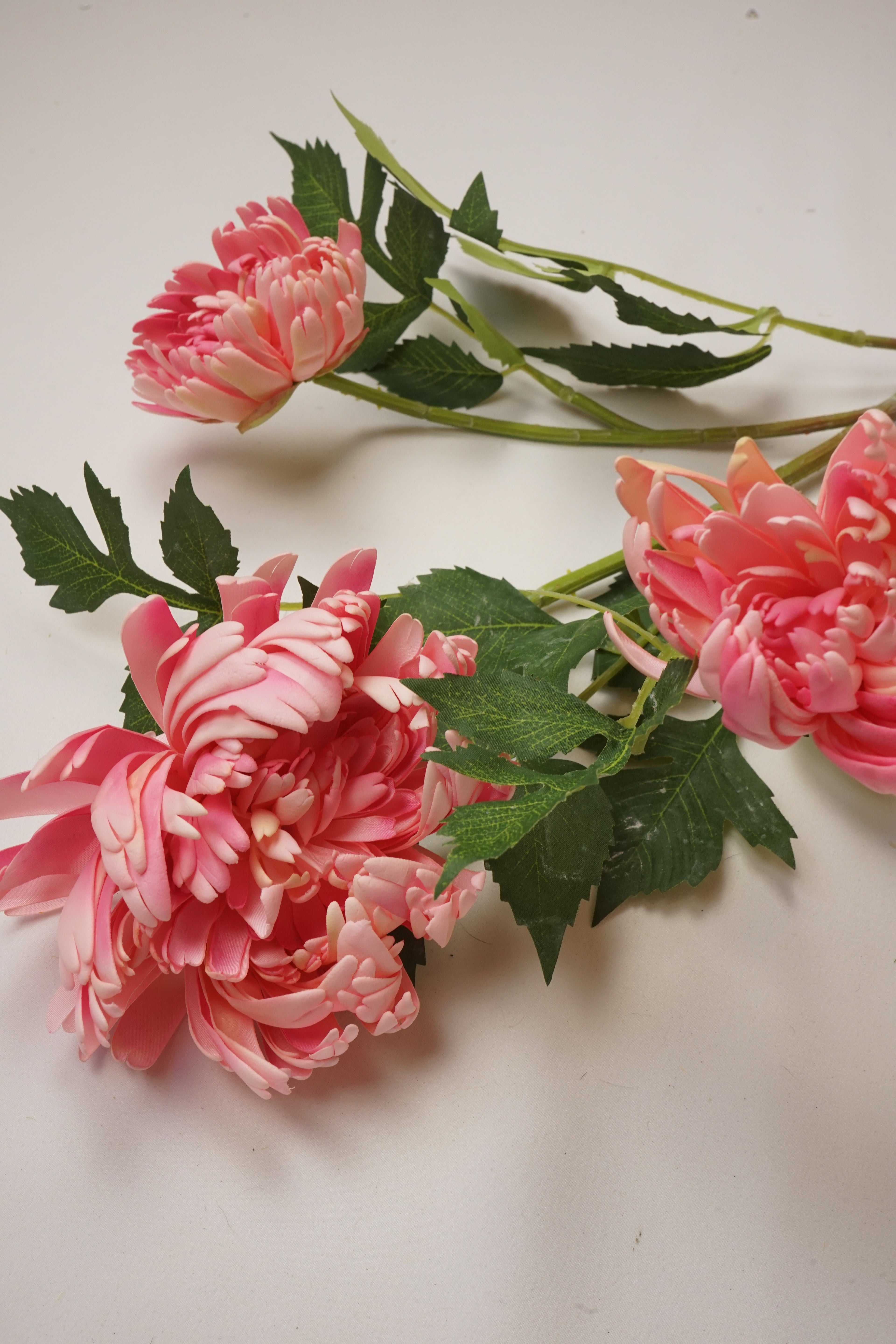 Faux Coral Pink Chrysanthemum Spray