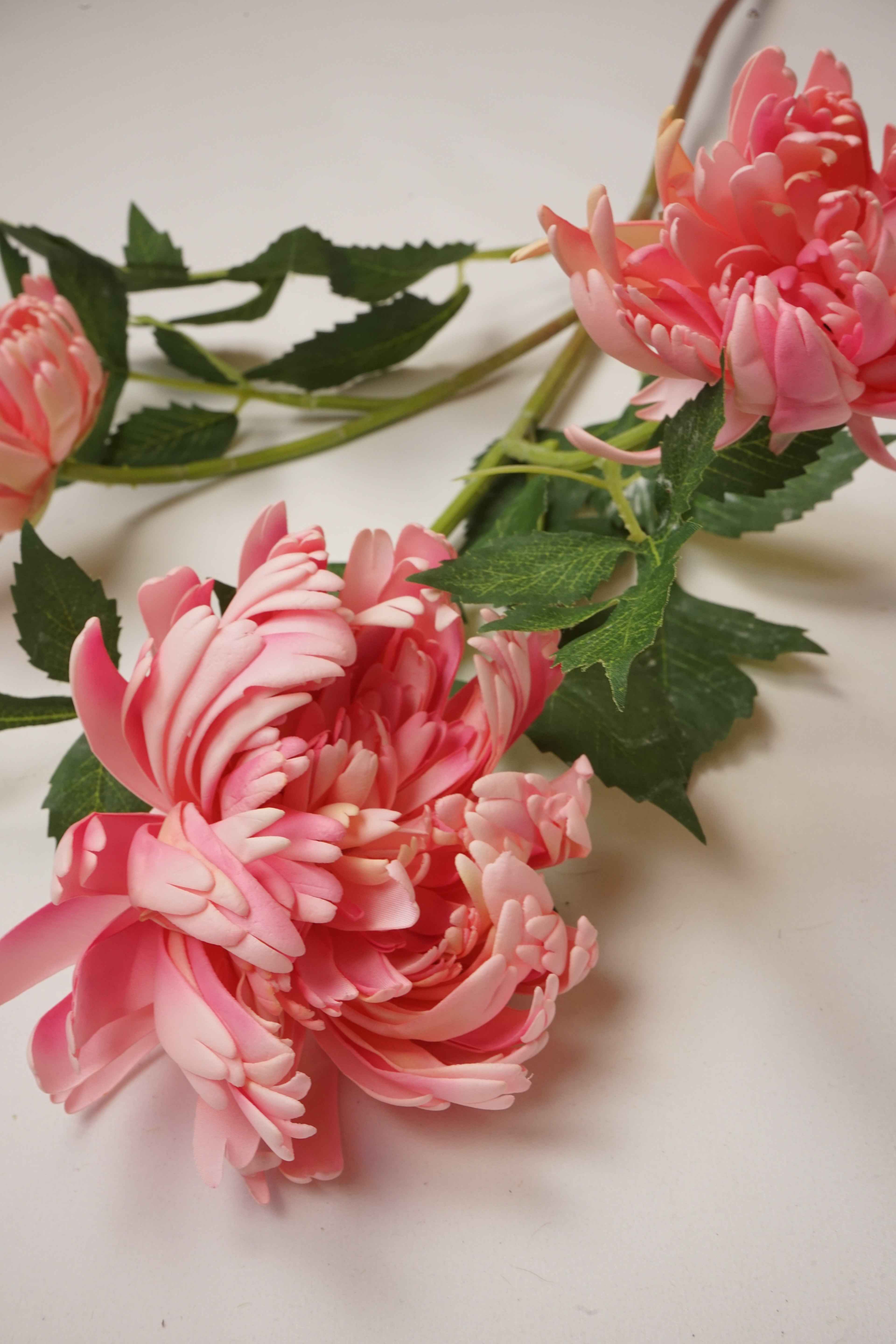 Faux Coral Pink Chrysanthemum Spray