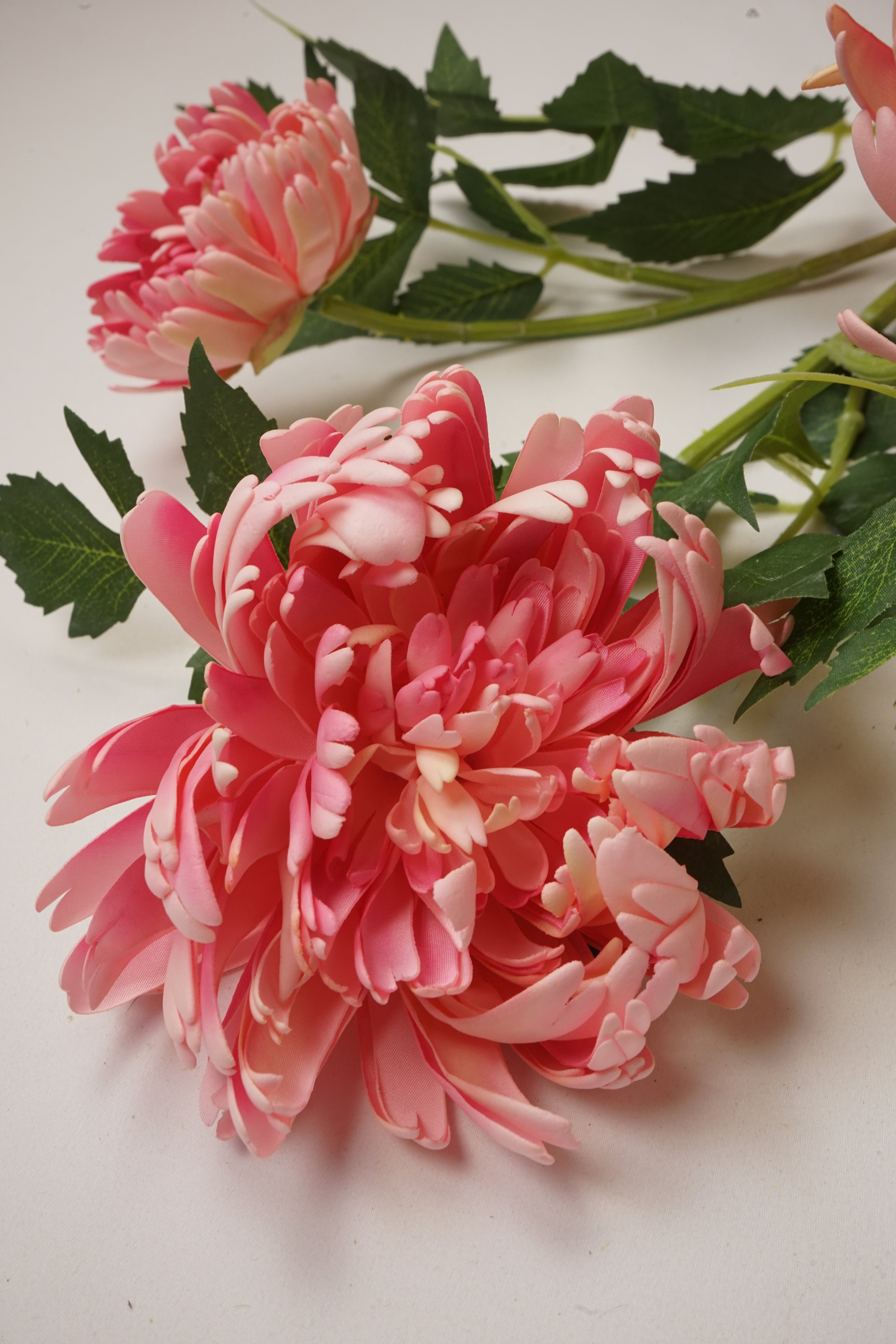 Faux Coral Pink Chrysanthemum Spray