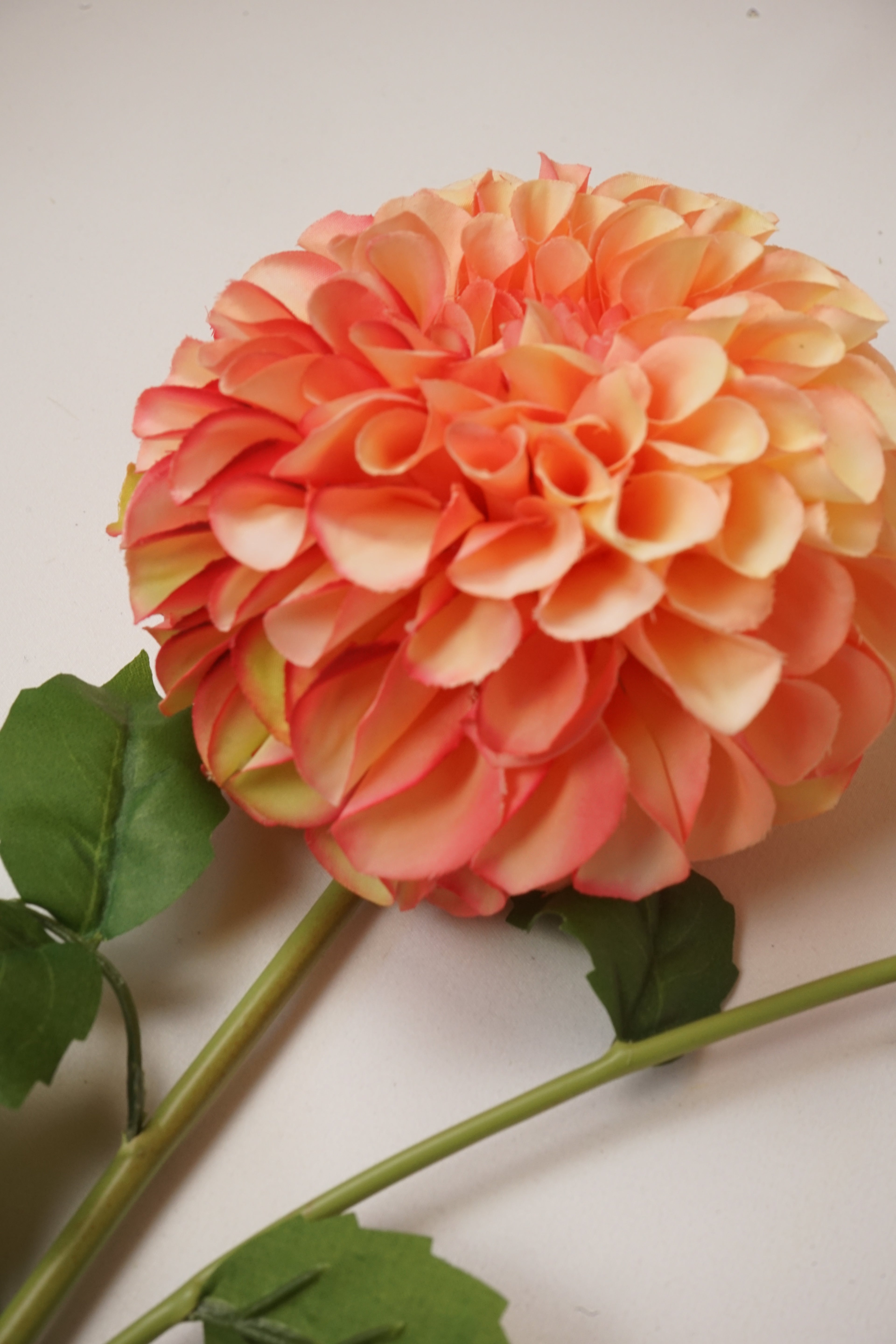 Faux Coral Peach Dahlia Spray