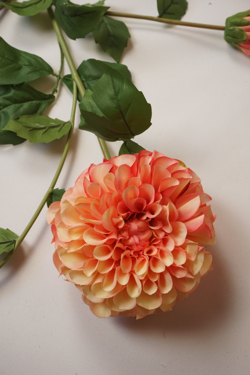 Faux Coral Peach Dahlia Spray